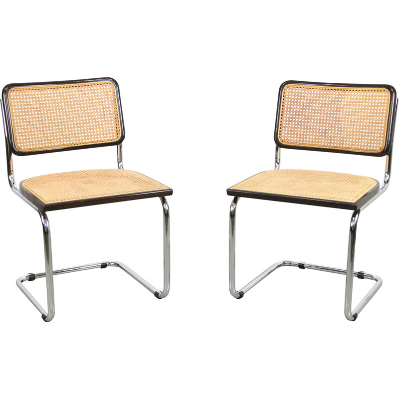 Paar vintage donkerbruine Cesca B32 stoelen van Marcel Breuer