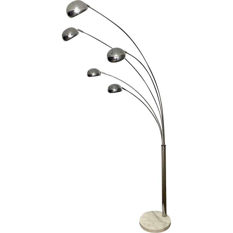 Vintage Space Age floor lamp in chrome metal and marble, 1980