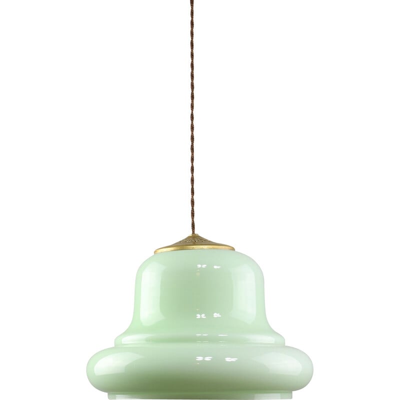 Suspension vintage en laiton et verre vert, Italie 1960