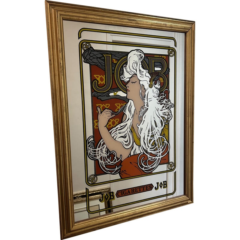 Vintage mirror in gilded wood frame by Alphonse Mucha for Job, 1970