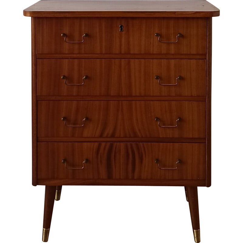 Commode vintage en teck et laiton à 4 tiroirs, Norvège, 1960