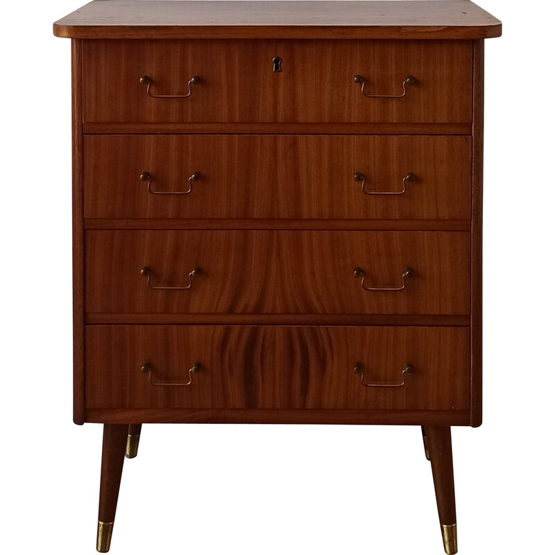 Vintage teak and brass chest of drawers with 4 drawers, Norway, 1960
