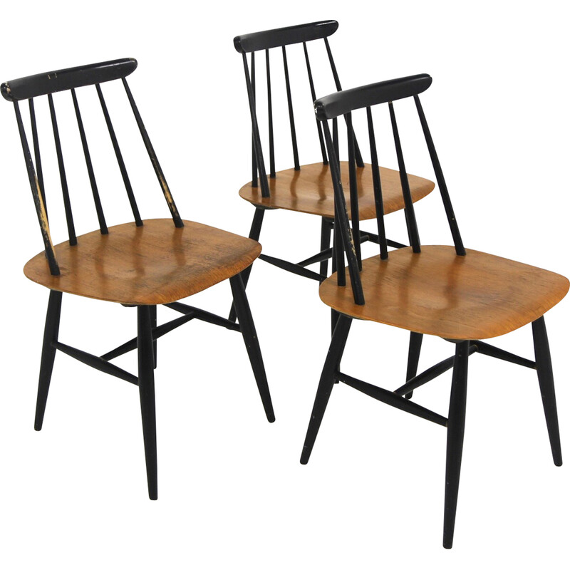 Set van 3 vintage teakhouten en beuken "Fanett" stoelen van Ilmari Tapiovaara voor Edsbyverken, Zweden 1960