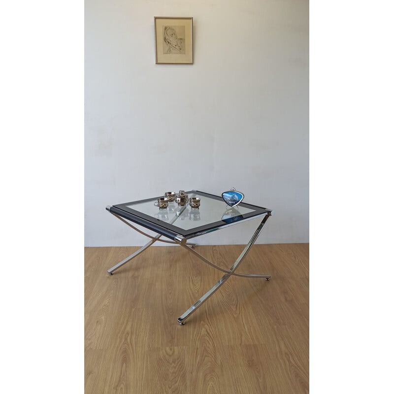 Mesa de centro vintage en acero cromado y cristal, 1970