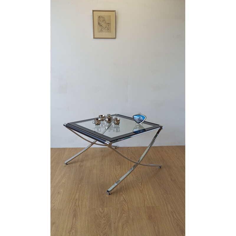 Vintage coffee table in chrome steel and glass, 1970