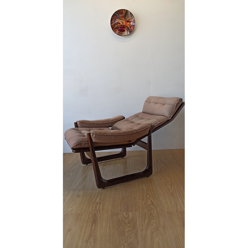 Vintage armchair in beech wood and leather for Genega Møbler, Denmark 1960