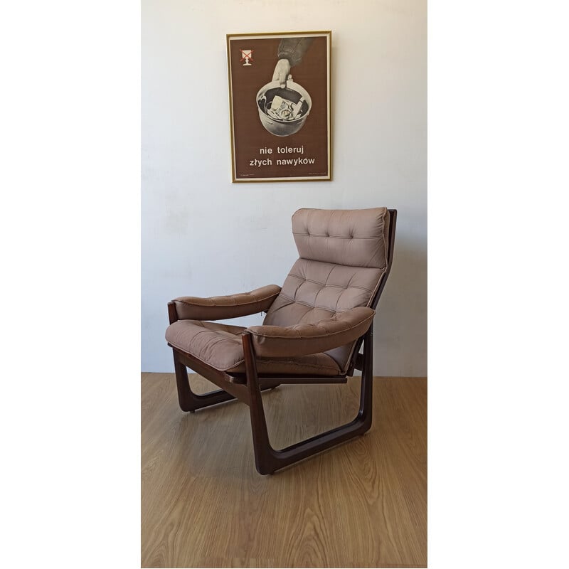 Vintage fauteuil in beukenhout en leer voor Genega Møbler, Denemarken 1960