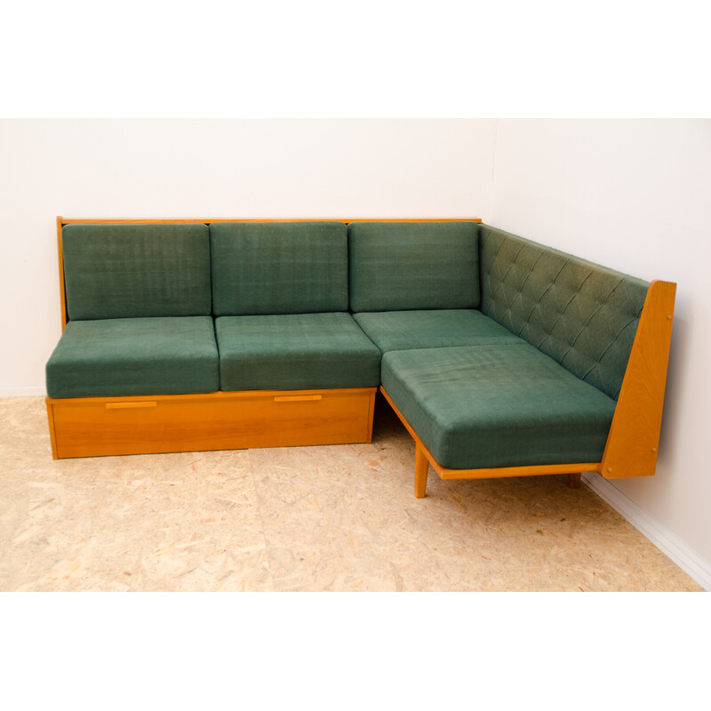 Vintage corner sofa in beech veneer, Czechoslovakia 1960