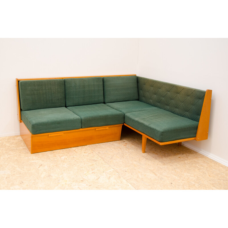 Vintage corner sofa in beech veneer, Czechoslovakia 1960