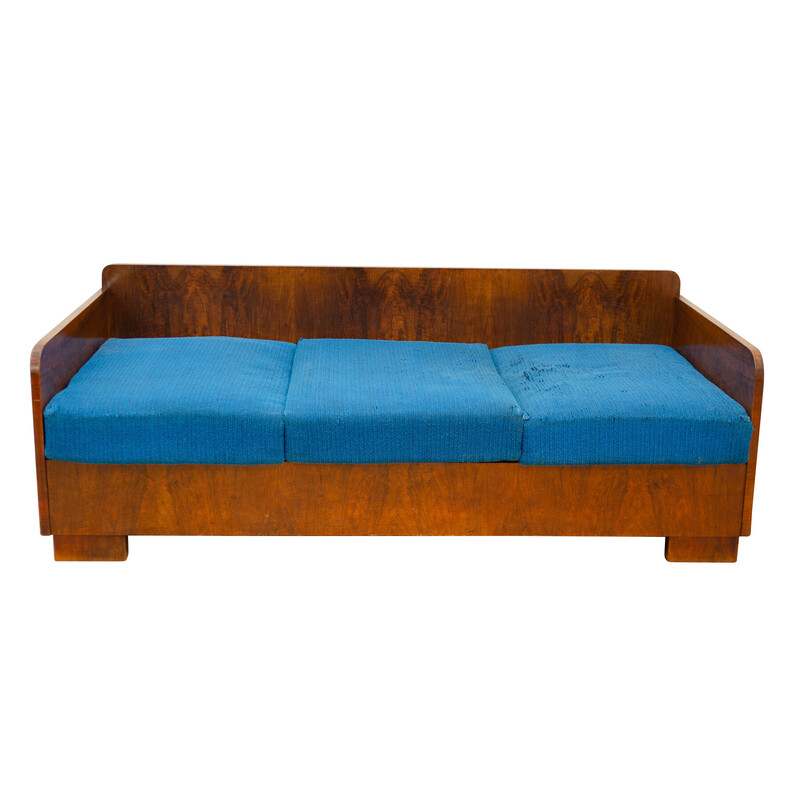 Vintage Art Deco 3-seater sofa in walnut veneer, Czechoslovakia 1930