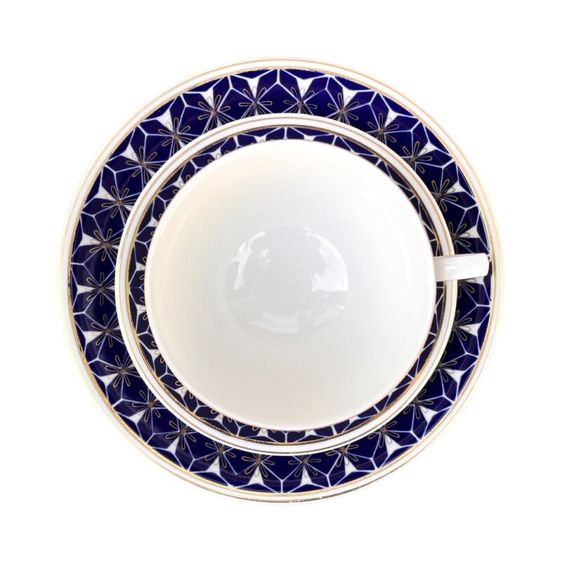 Vintage Lettin porcelain and cobalt breakfast service for Veb Porzellanwerk, Germany 1970