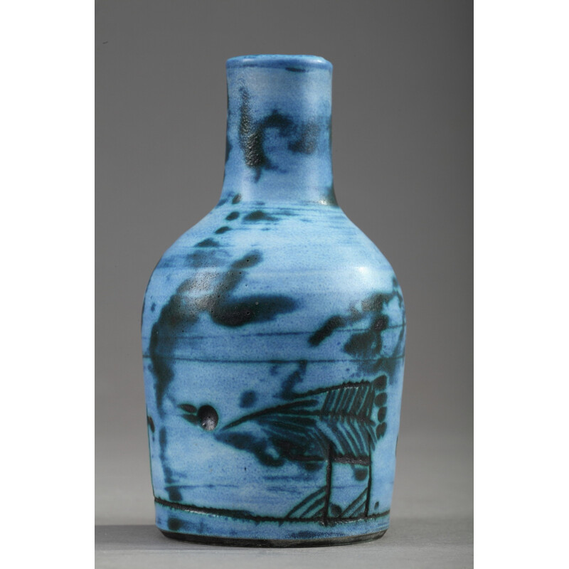Small enamelled vase in blue by Jacques Blin - 1950s