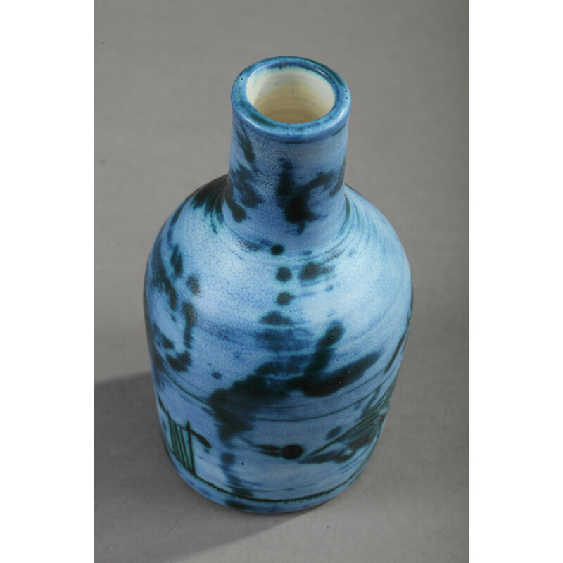 Petit vase émaillé bleu par Jacques Blin - 1950
