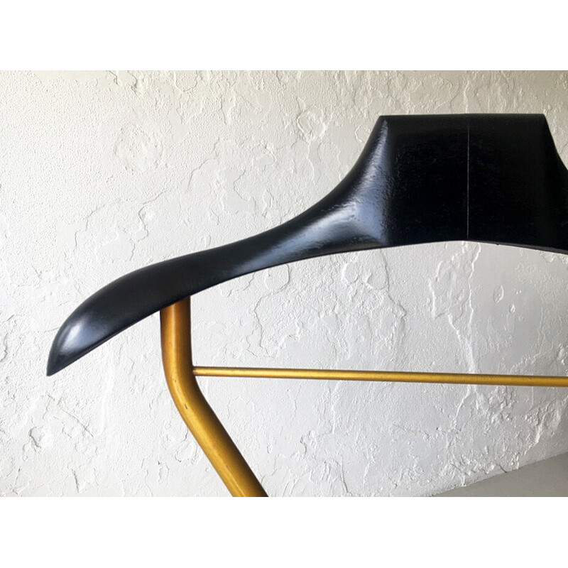 Vintage coat rack in gold metal and black wood for Valette, Italy 1960