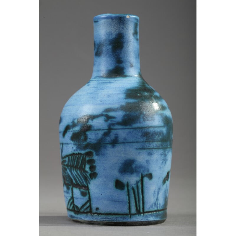 Small enamelled vase in blue by Jacques Blin - 1950s