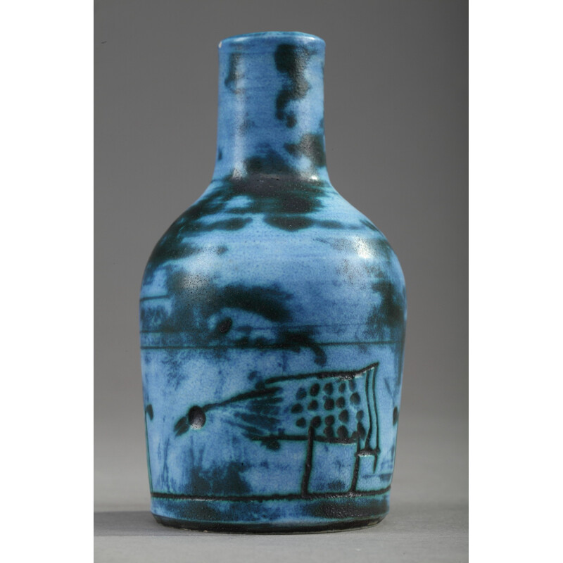 Petit vase émaillé bleu par Jacques Blin - 1950