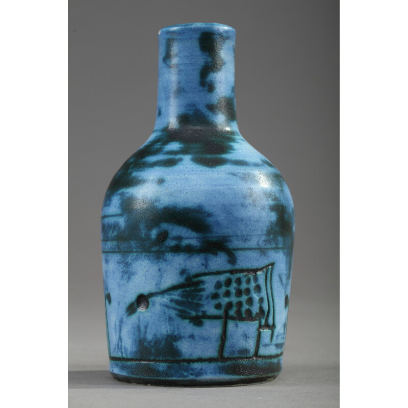 Small enamelled vase in blue by Jacques Blin - 1950s