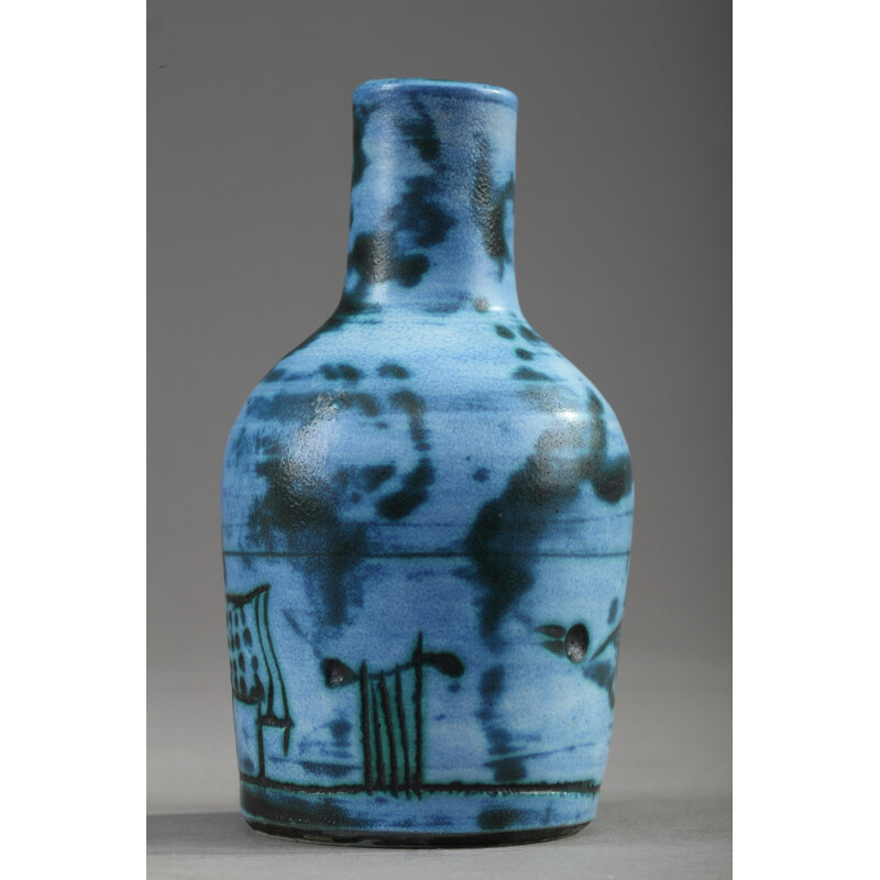 Small enamelled vase in blue by Jacques Blin - 1950s