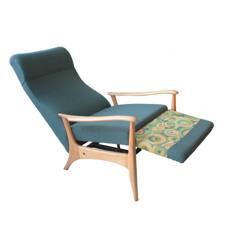 Vintage reclining armchair in Kvadrat wool and fabric, Spain 1960