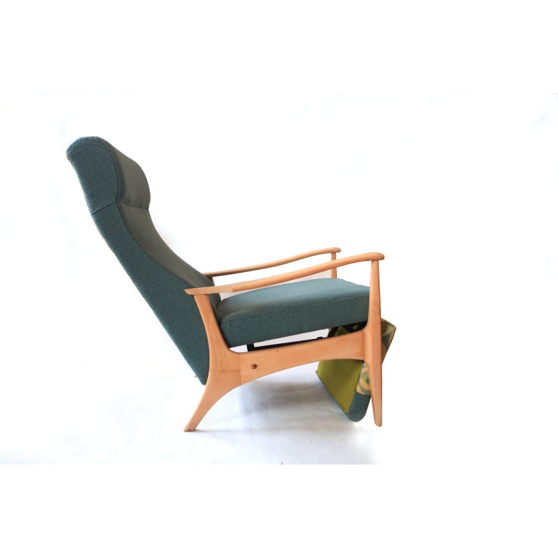 Vintage reclining armchair in Kvadrat wool and fabric, Spain 1960