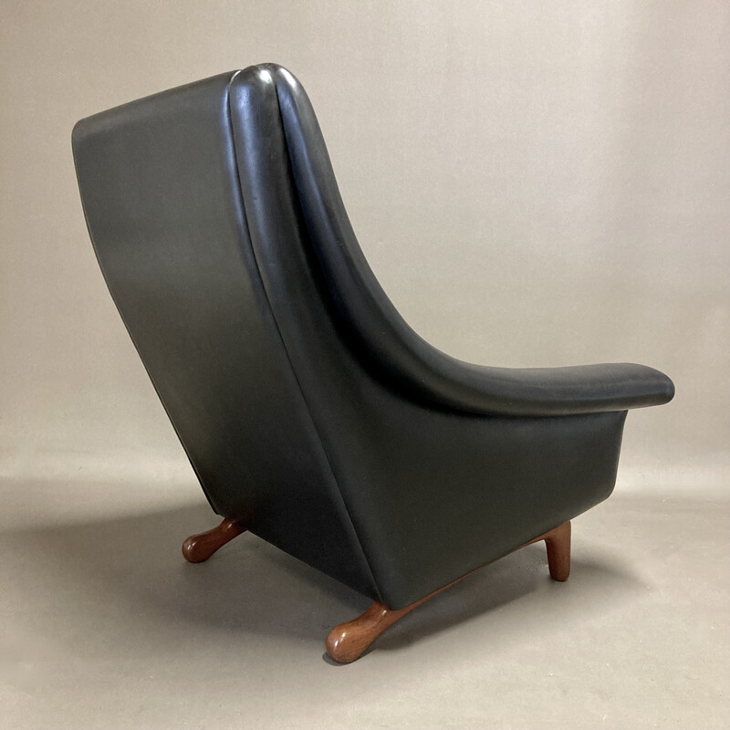 Paire de fauteuils vintage en teck et cuir noir par Aage Christiansen, 1950