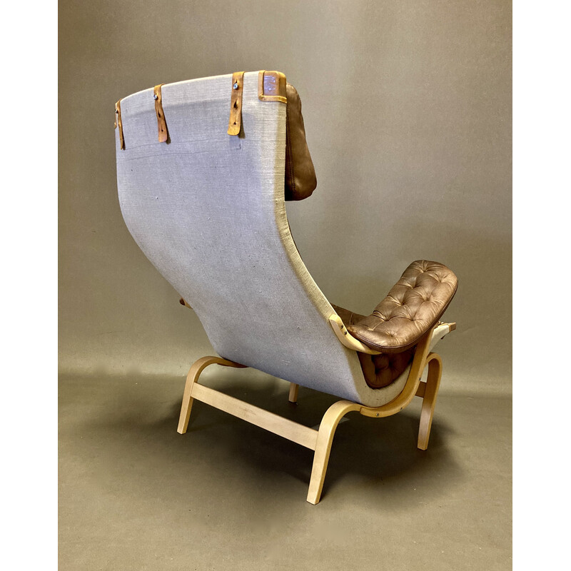 Vintage "Pernilla" leren fauteuil door Bruno Mathsson voor Dux, 1960