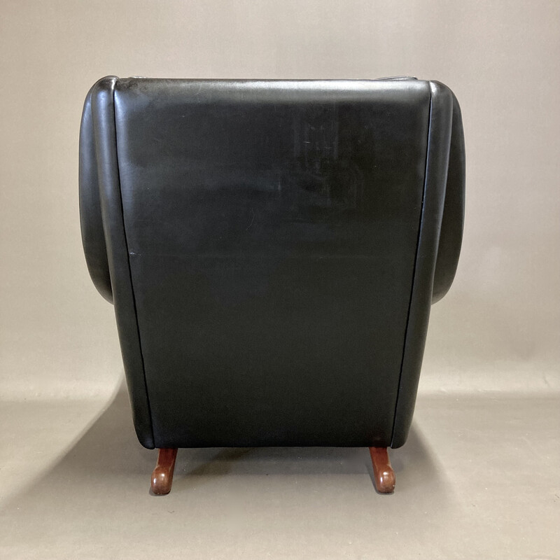 Vintage-Sessel aus Teakholz und schwarzem Leder von Aage Christiansen, 1950