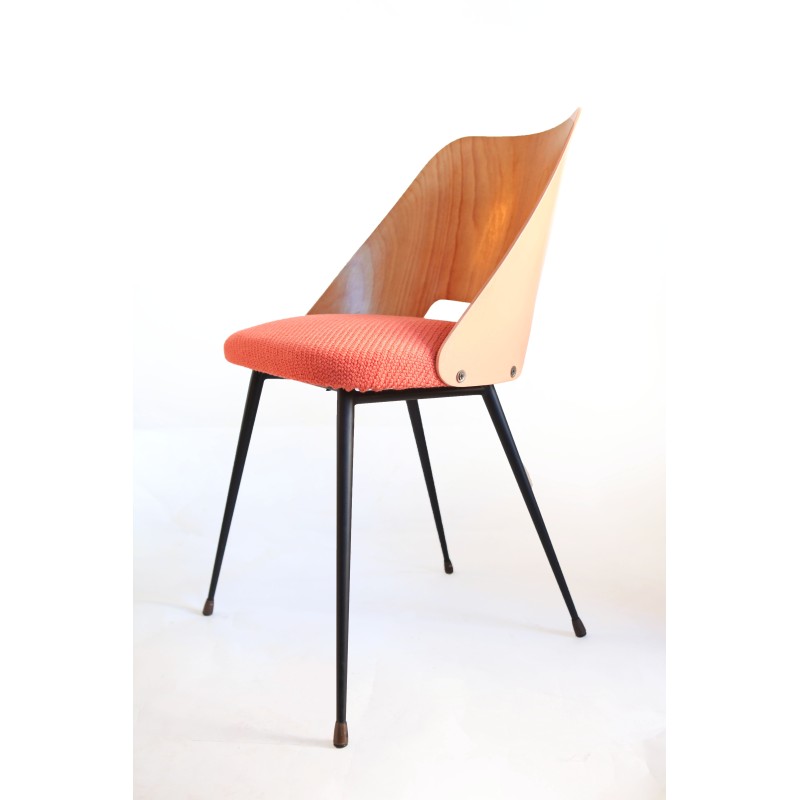Cadeira lateral vintage em madeira e lã, 1950
