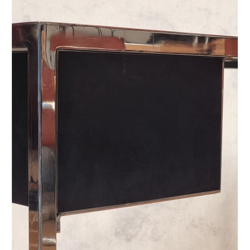 Bureau vintage en métal chromé et  bois de Guy Lefèvre, 1970