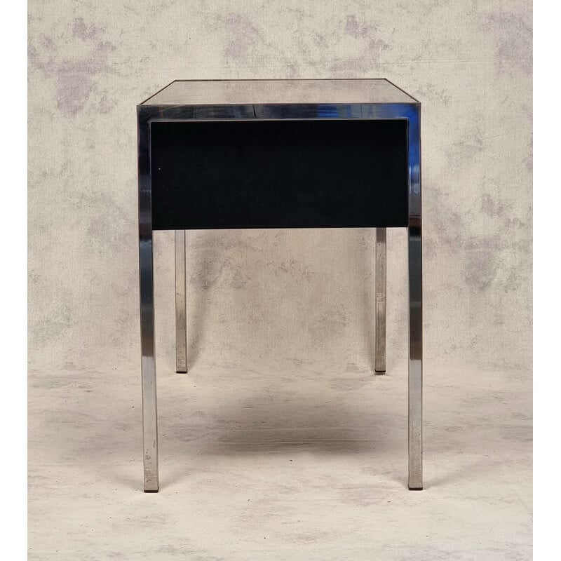 Vintage chrome metal and wood desk by Guy Lefèvre, 1970