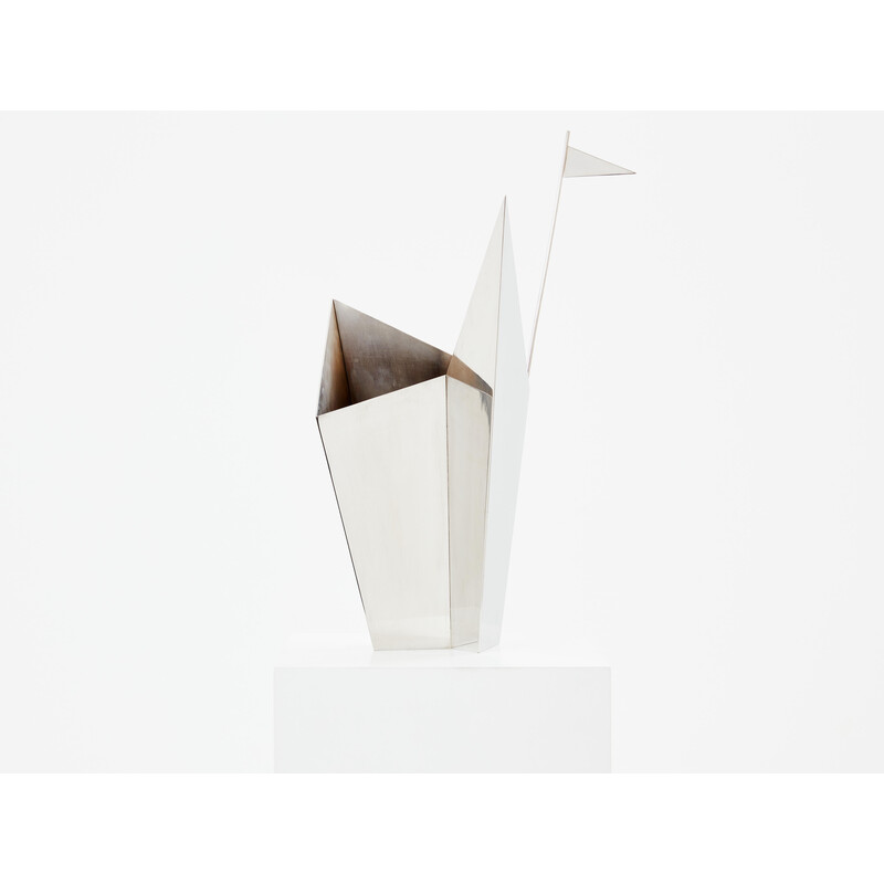 Vase vintage Castello en métal argenté par Alessandro Mendini pour Cleto Munari, 2014