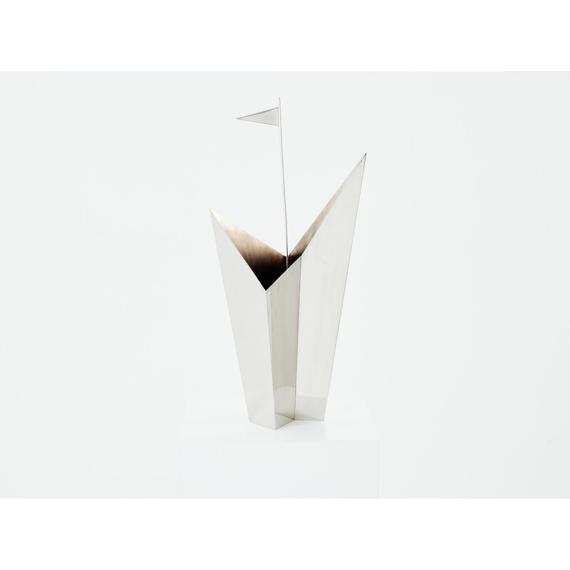 Vase vintage Castello en métal argenté par Alessandro Mendini pour Cleto Munari, 2014