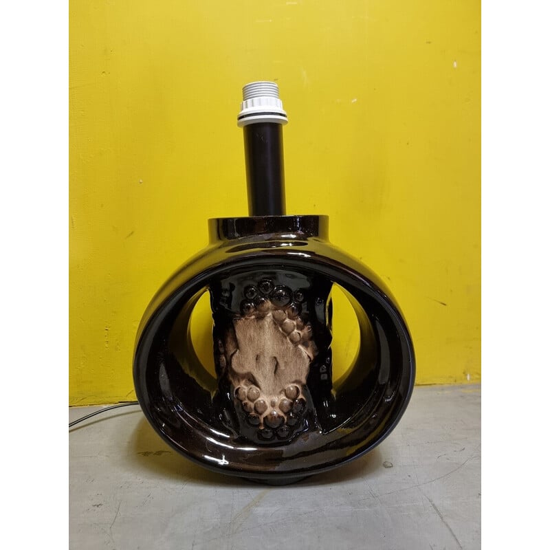 Lámpara de pie vintage en cerámica esmaltada negra, 1980
