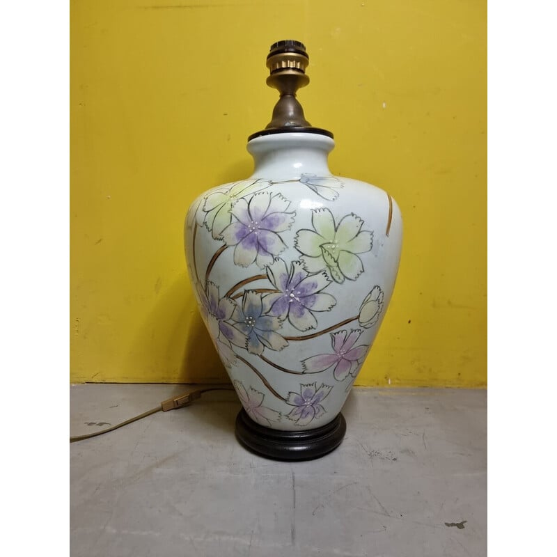 Lámpara de mesa vintage de porcelana con decoración floral para Arte, Francia 1980
