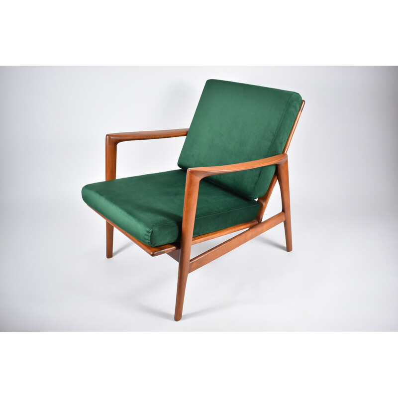 Vintage teak and fabric armchair for Swarzędz, 1960