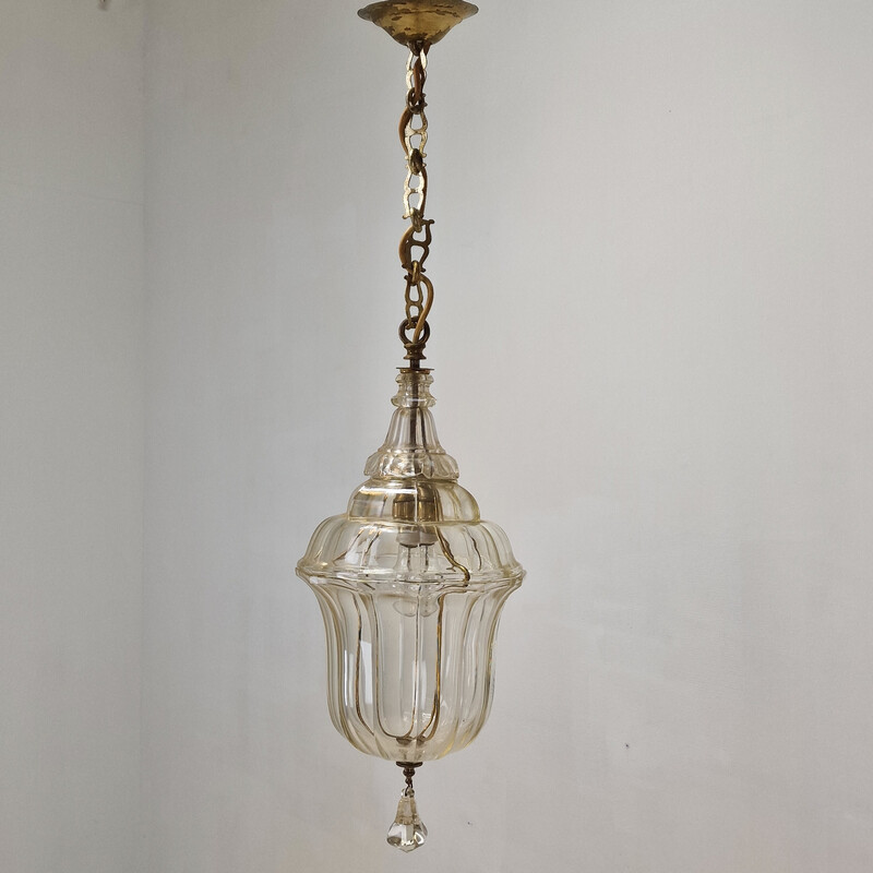 Vintage lantern in cut crystal and brass, Italy 1920