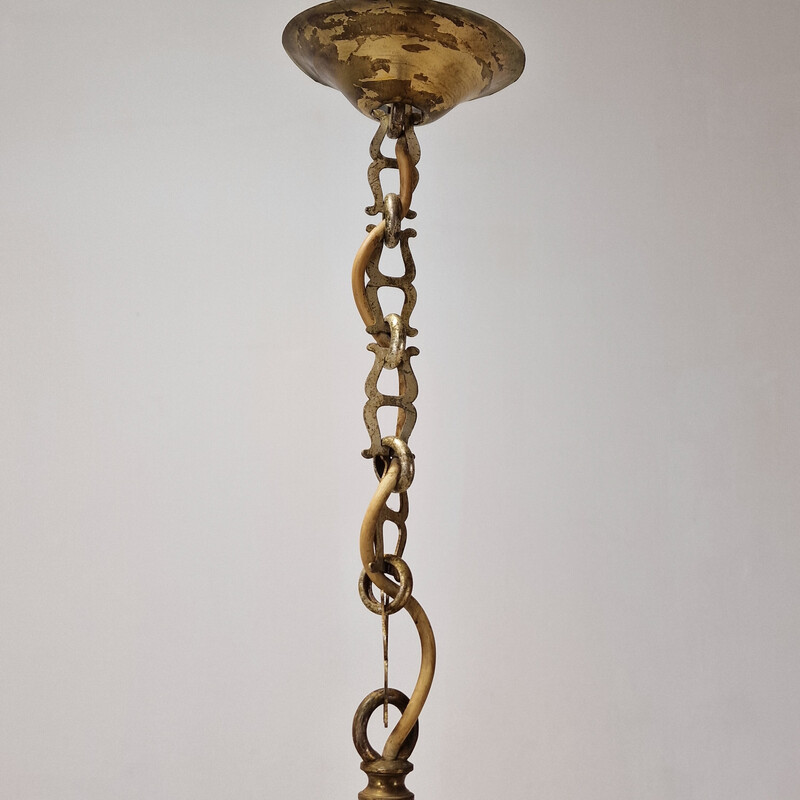 Lanterne vintage en cristal taillé et laiton, Italie 1920