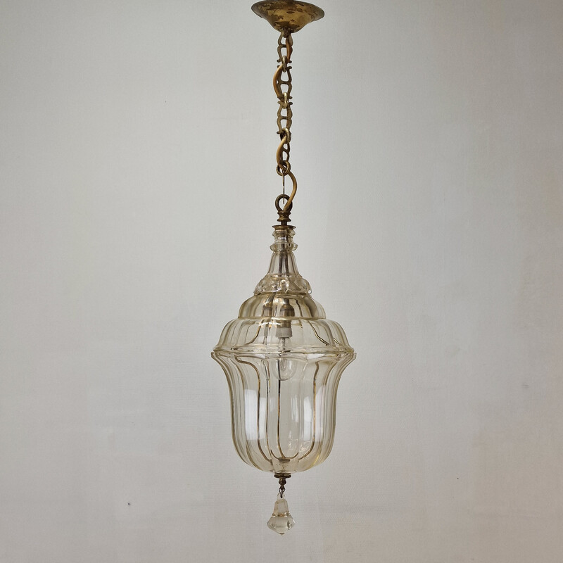 Vintage lantern in cut crystal and brass, Italy 1920