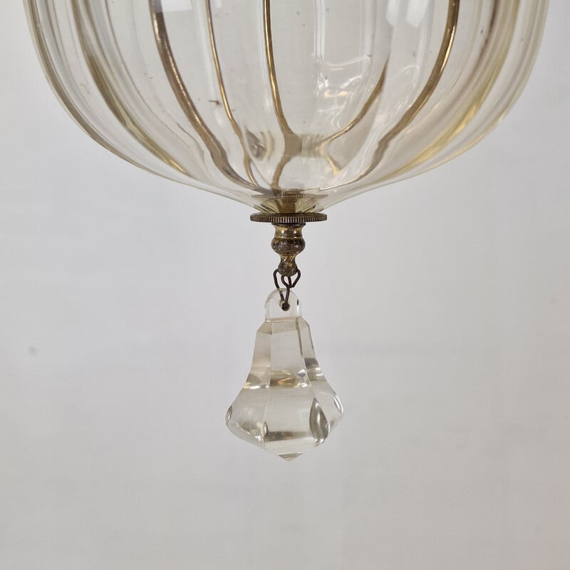 Farol vintage de cristal tallado y latón, Italia 1920
