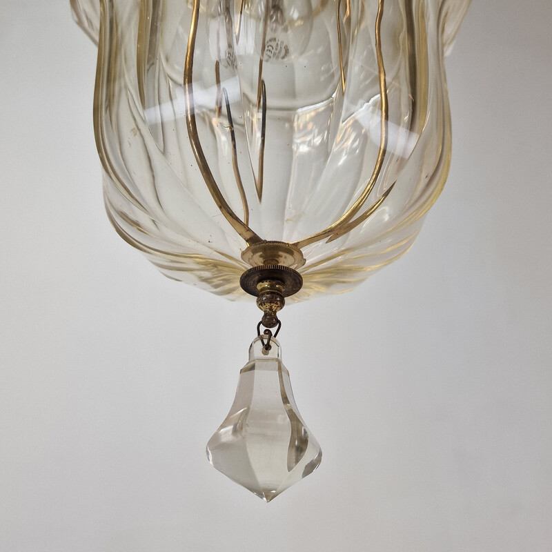 Vintage lantaarn in geslepen kristal en messing, Italië 1920