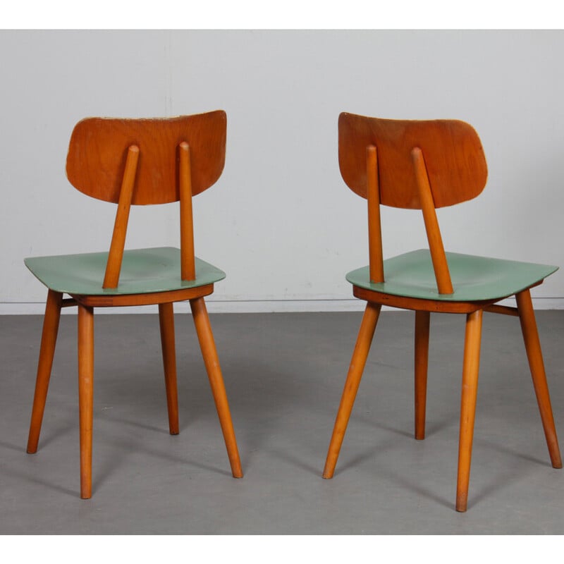 Conjunto de 4 cadeiras Ton de madeira vintage, Checoslováquia 1960