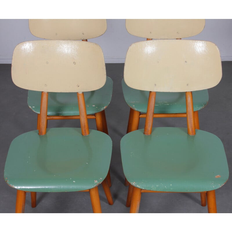 Conjunto de 4 cadeiras Ton de madeira vintage, Checoslováquia 1960