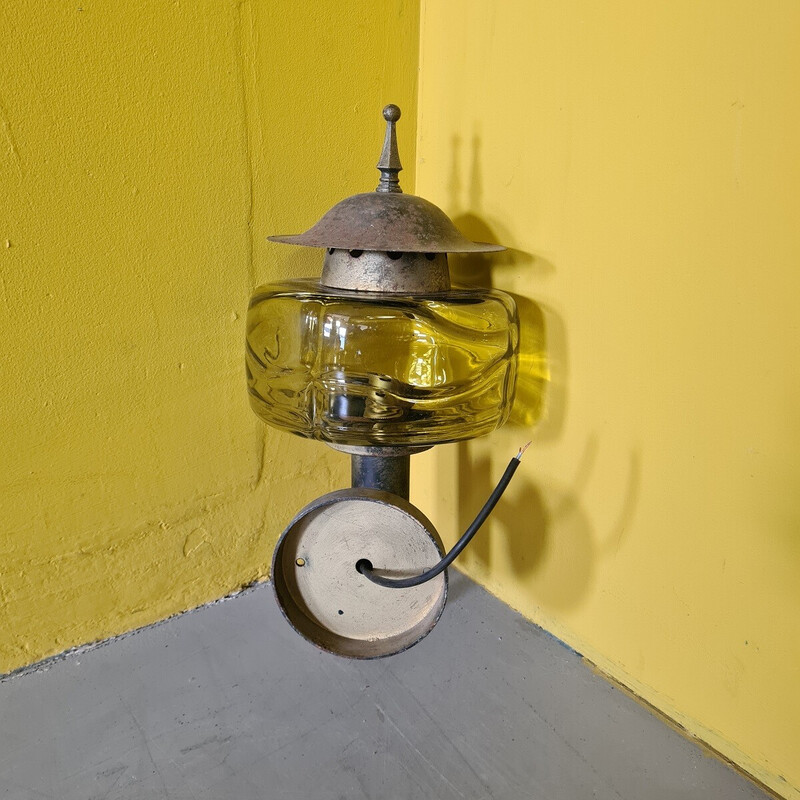 Lampada da esterno vintage in metallo e vetro, Francia 1970