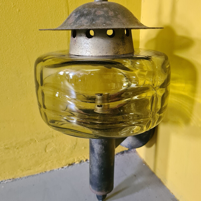 Lampada da esterno vintage in metallo e vetro, Francia 1970