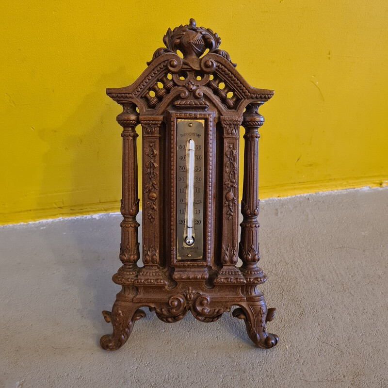 Vintage table thermometer in pressed wood, France