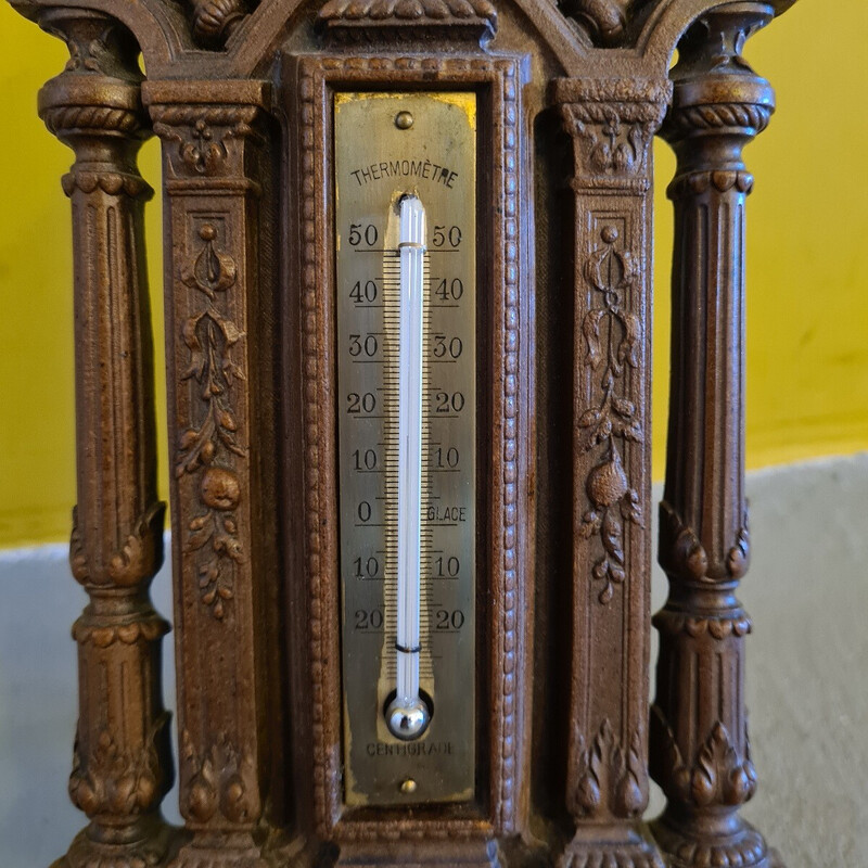 Vintage table thermometer in pressed wood, France