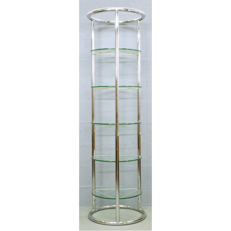 Mid-Century circular chrome and glass display stand - 1970s