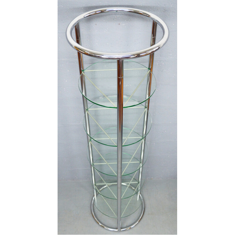 Mid-Century circular chrome and glass display stand - 1970s