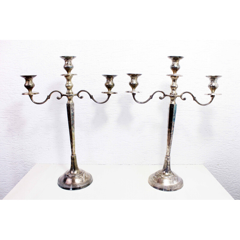 Paire de chandeliers vintage en métal argenté, 1970