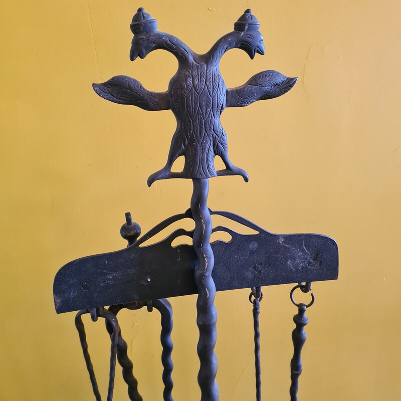 Marco de chimenea vintage de latón con doble cabeza de águila, Países Bajos